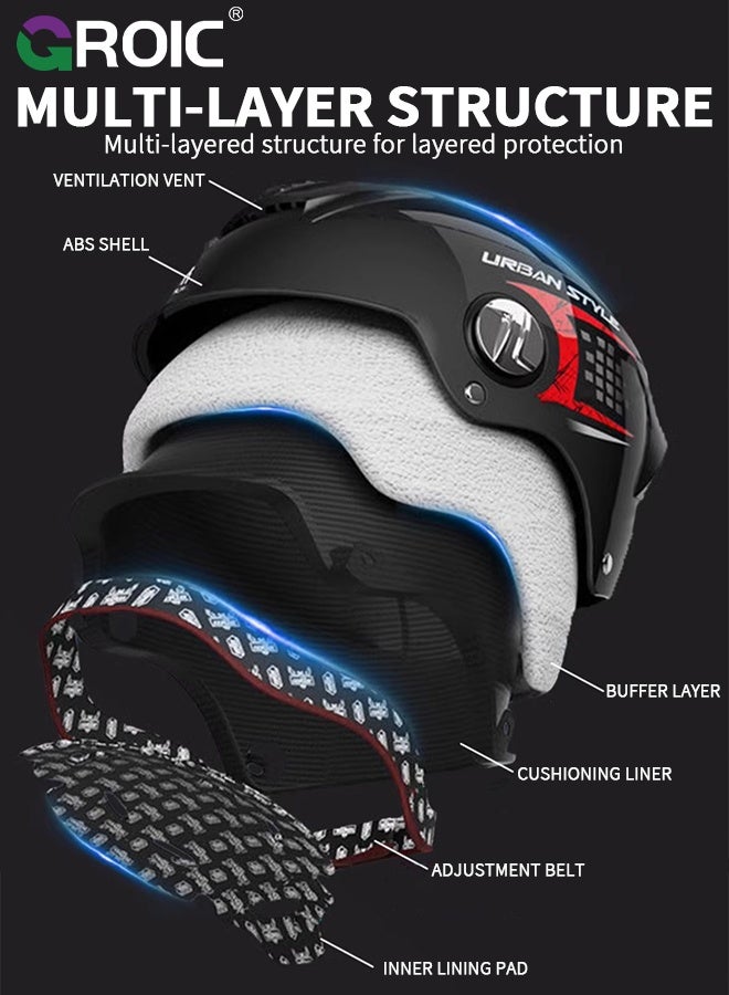 GROIC Motorcycle Helmet,Matte Black Dual Visor Urban Style, Helmet for Street and Track Riders, Ventilation and Safety Design, Lightweight Helmet for Men and Women,  Motorbike and Electric Bike Riding - Image 4